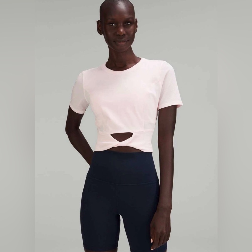 Lululemon cropped cotton wide band twist front top- strawberry milkshake size 6